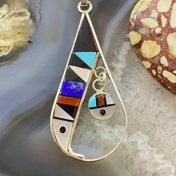 Sheryl Edaakie Zuni Sterling Multistone Inlay Teardrop Pendant For Women #2